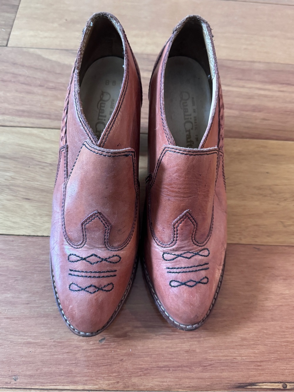 Vintage Leather Slip-On booties in rust